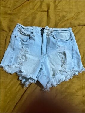Kendall & Kylie Pale Blue Distressed High-Rise Denim Shorts